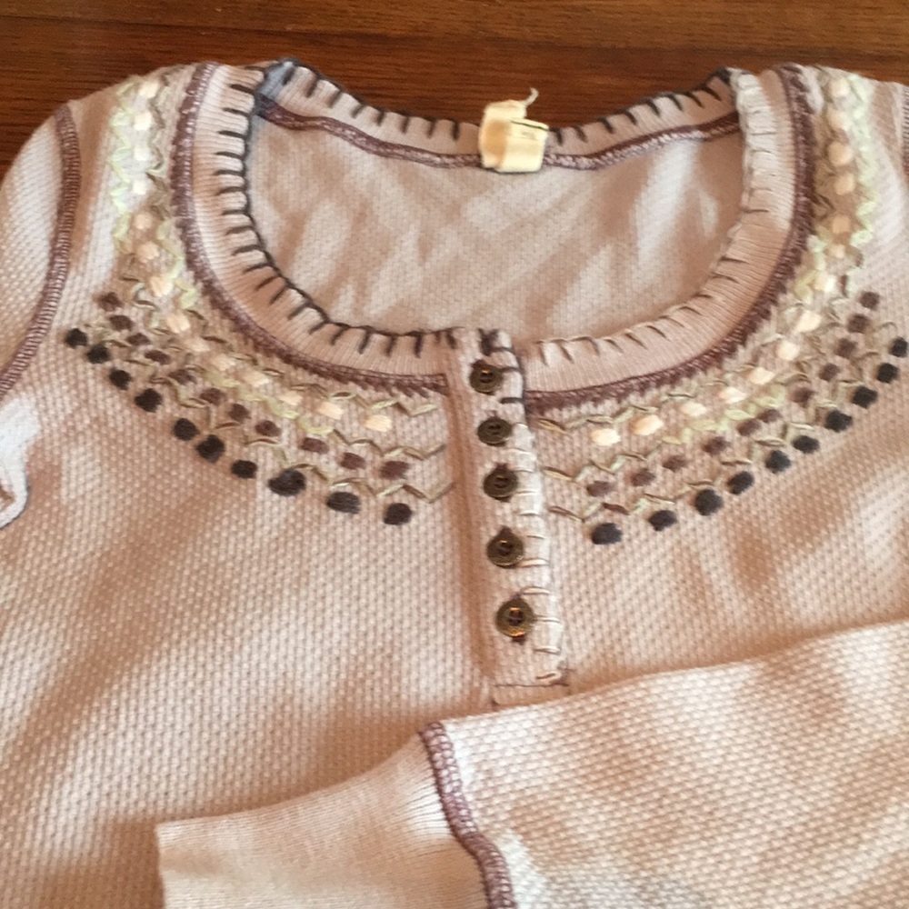 NEW Free People Embroidered Henley Thermal
